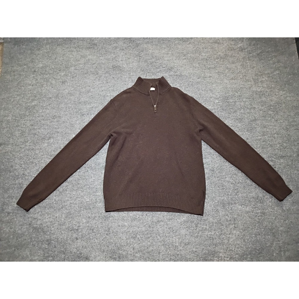 J. Crew Men's 1/4 Zip Mock Neck Brown Knit Sweater Size LT